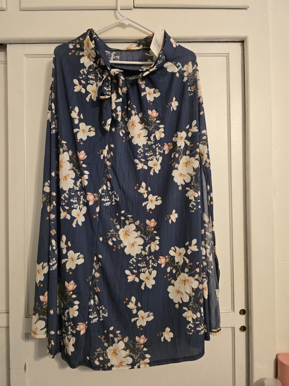 Dalia Collection Asymmetrical Floral Skirt - Navy Blue, White, Pink